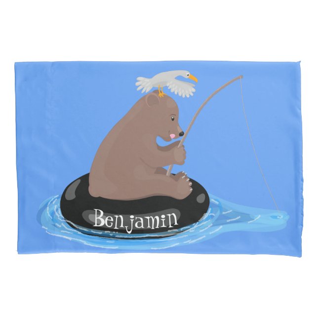 Funda De Cojín Ilustracion personalizado de pesca de cachorro de  (Anverso)
