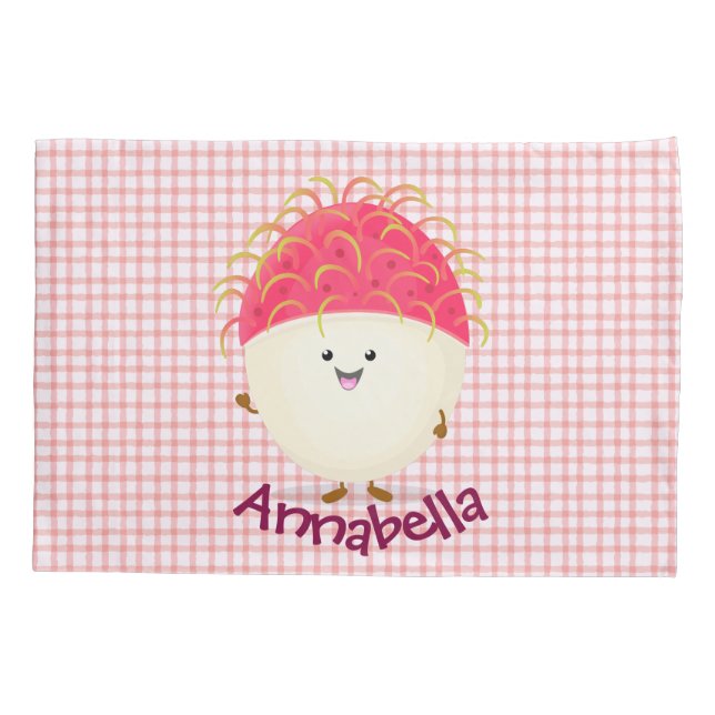 Funda De Cojín Ilustracion personalizado de rambután rosa suave (Reverso)