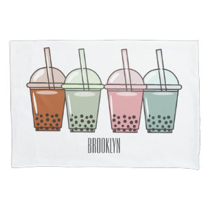 Funda De Cojín Ilustracion personalizado de té de burbujas