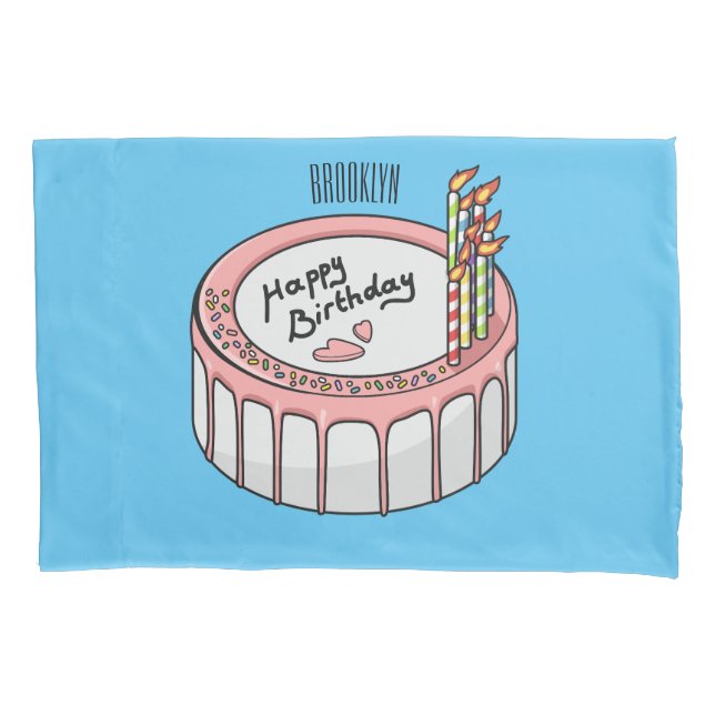 Funda De Cojín Ilustracion personalizado de torta de cumpleaños (Anverso)