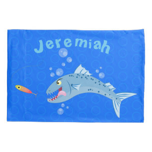 Funda De Cojín Ilustracion personalizado pescador hambriento de B