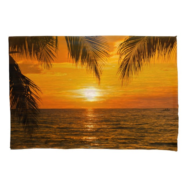 Funda De Cojín Ilustracion Tropical Beach Sunset Palm (Anverso)