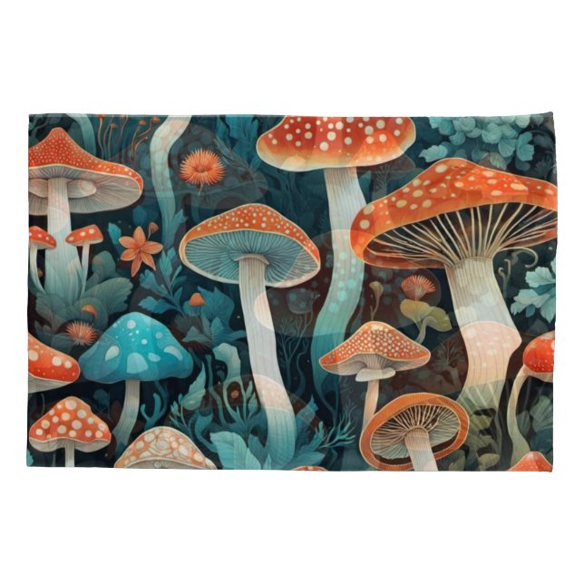 Funda De Cojín Ilustracion Whimsical Forest Mushrooms (Reverso)