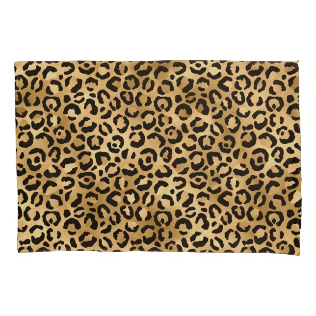 Funda De Cojín Impresión de animales de leopardo negro y dorado (Anverso)