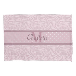 Funda De Cojín Impresión de cebra rosa y puntos de polka monogram