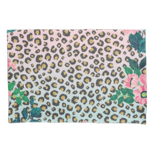 Funda De Cojín Impresión de leopardo de Purpurina floral color r
