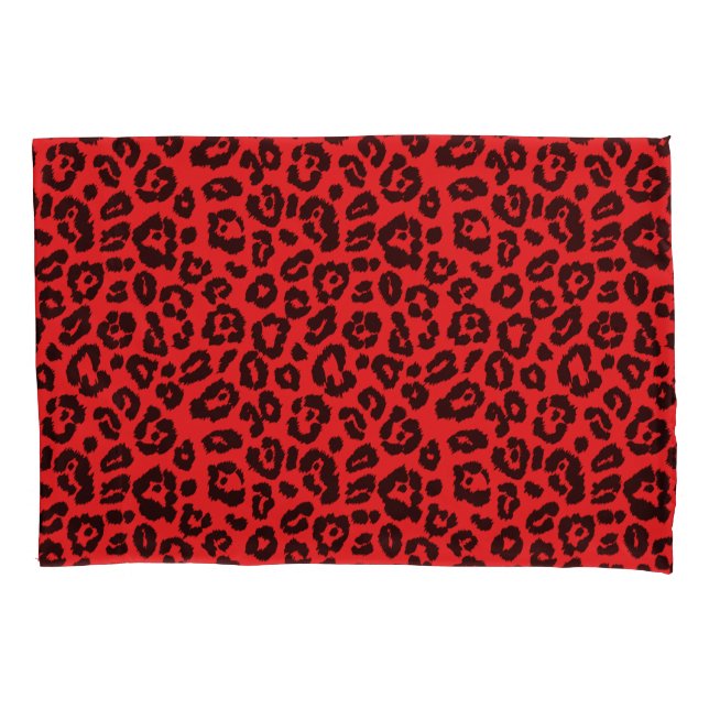 Funda De Cojín Impresión de leopardo negro y rojo de Moda (Anverso)