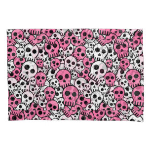 Funda De Cojín Impresión de patrón de cráneo gótico rosado