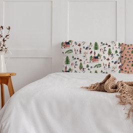 Funda De Cojín Impresión en todo el paisaje de esquí rosa Winters