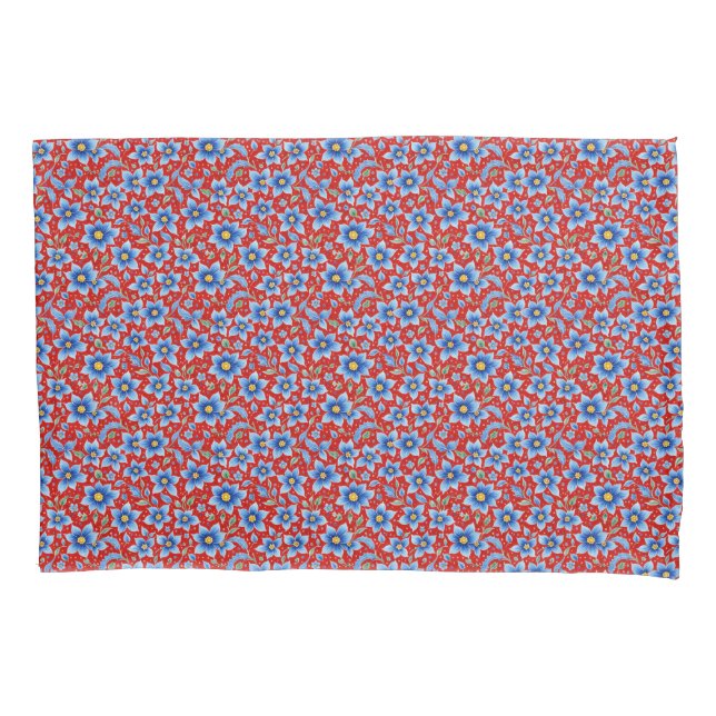 Funda De Cojín Impresión floral azul y rojo provenzal (Anverso)