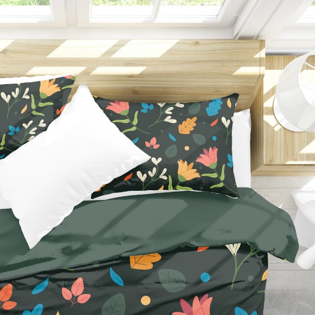 Funda De Cojín Impresión floral botánica negra (Stylish Elegant Black Floral Pattern Pillow Case)