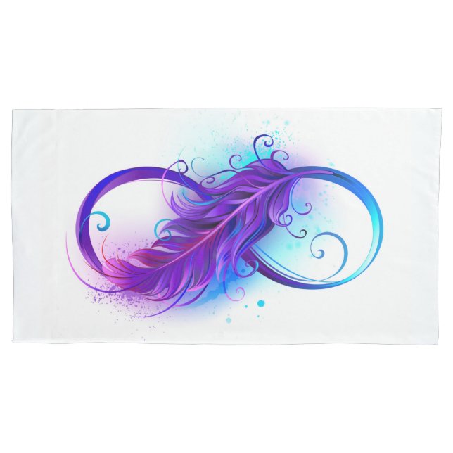 Funda De Cojín Infinito con plumas púrpura (Anverso)