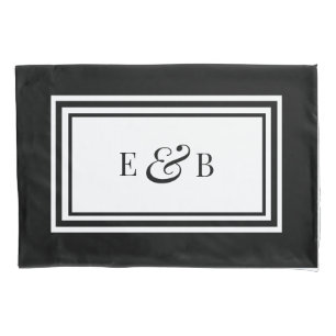 Funda De Cojín Iniciales simples de monograma en blanco y negro d
