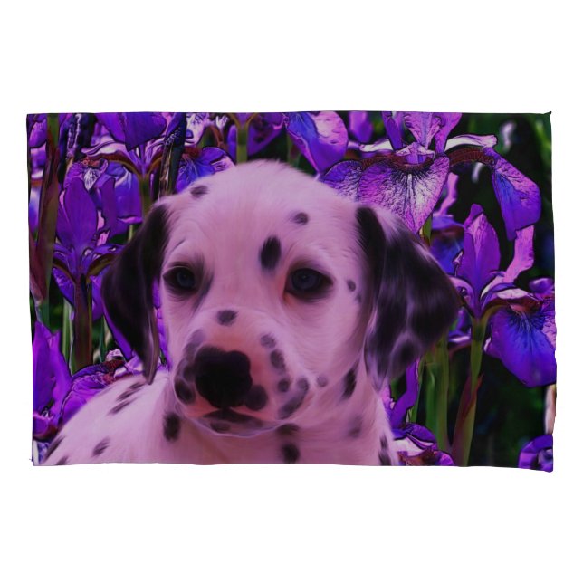 Funda De Cojín Iris Flowers Dalmatiano Perro Art (Anverso)