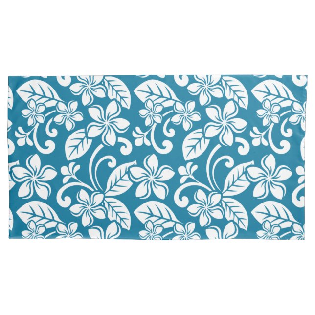 FUNDA DE COJÍN ISLAND PLUMERIA (AZUL CARIBE) (Anverso-izquierdo)