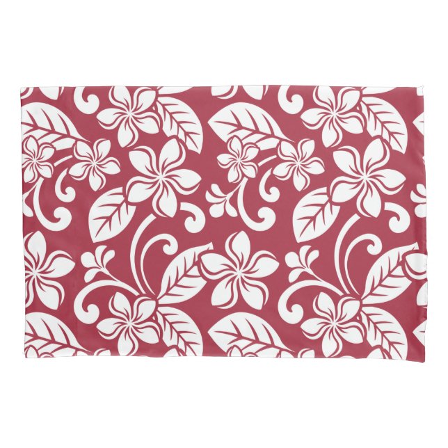 FUNDA DE COJÍN ISLAND PLUMERIA (CARDINAL RED) (Anverso-izquierdo)