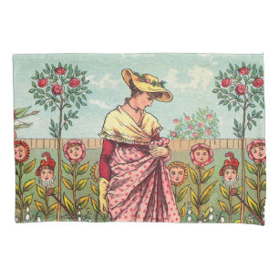 Funda De Cojín Jardín Crecer Flor Mujer Arte Antiguo