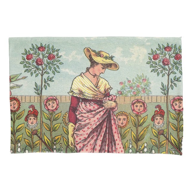 Funda De Cojín Jardín Crecer Flor Mujer Arte Antiguo (Anverso)