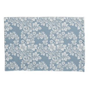 Funda De Cojín Jardín de Campo Azul Polvoriento y Blanco