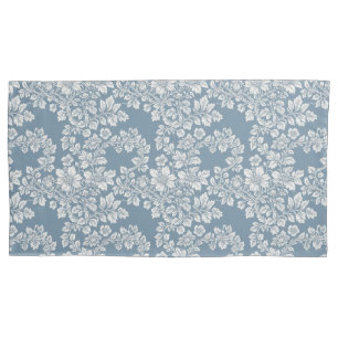 Funda De Cojín Jardín de Campo Azul Polvoriento y Blanco