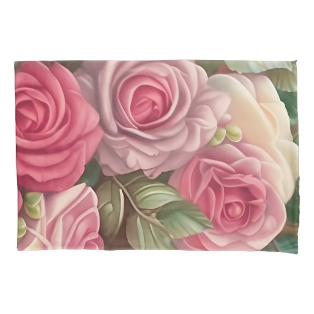 Funda De Cojín Jardín de Rosas de Victoria - Flores rosadas paste (Anverso)