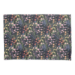 Funda De Cojín Jardín Fondo Oscuro Flores Silvestres Patrón Flora