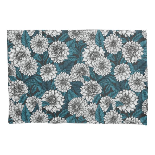 Funda De Cojín Jardines Dahlia blancos/ hojas azules 2 (Anverso-izquierdo)
