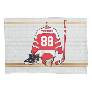 Funda De Cojín Jersey rojo y blanco personalizado del hockey