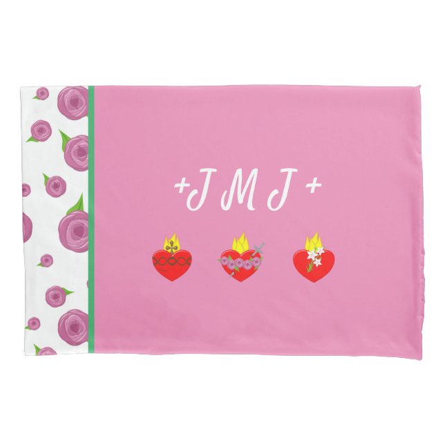 Funda De Cojín JMJ ~ Jesús María José Rosa y Verde (Anverso)