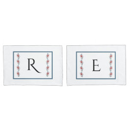 Funda De Cojín Juego de almohadas monogramadas azul y rosa bonito