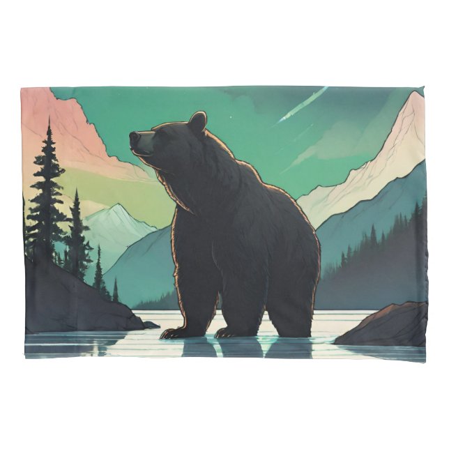 Funda De Cojín Juneau Alaska grizzly oso aurora aurora luces del  (Anverso)
