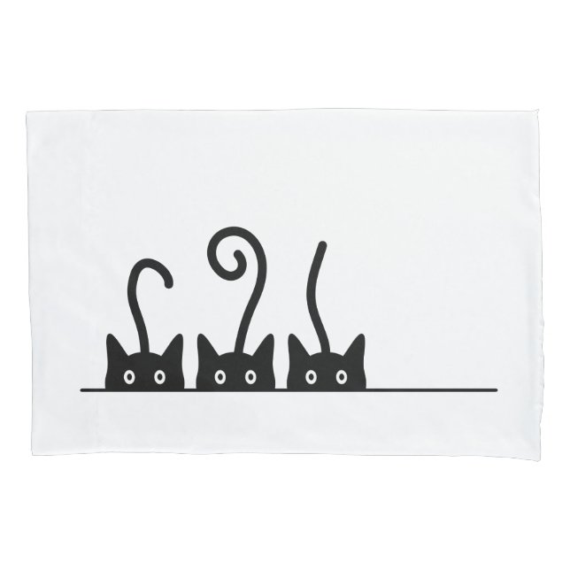 Funda De Cojín Kat lijn tekening. Drie katjes. Wereld Kattendag. (Anverso)