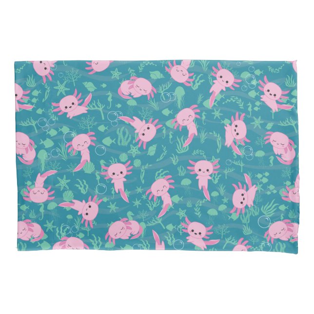 Funda De Cojín Kawaii Axolotl en la maleta de los océanos (Anverso)