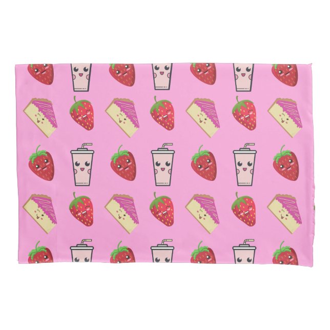 FUNDA DE COJÍN KAWAII STRAWBERRY Y QUESO (Anverso)