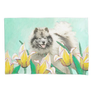 Funda De Cojín Keeshond en tulipanes pintando arte original del p