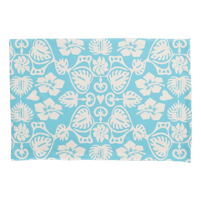 Funda De Cojín Keoni Hawaiano Monstera Leaf Damask Aqua (Anverso)