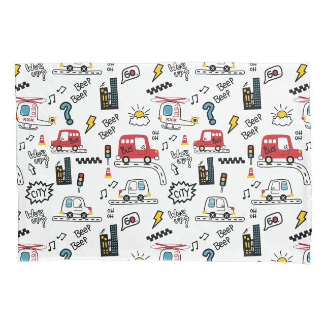 Funda De Cojín Kids Playful Transport Pattern  (Anverso)