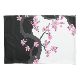 Funda De Cojín Kimono japonés Sakura negro y rosa blanco