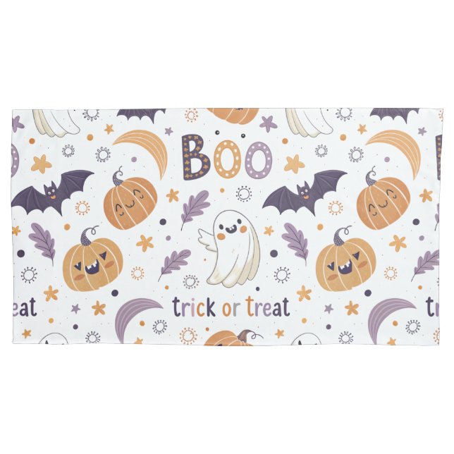 Funda De Cojín King Size Pillowcase with Cozy Ghosts & Pumpkins (Anverso-izquierdo)