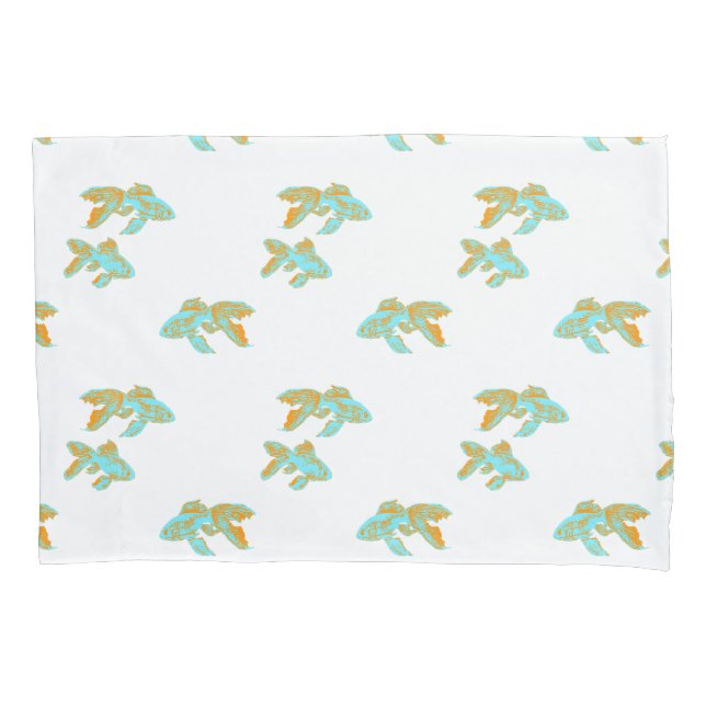 Funda De Cojín Kingyo Goldfish Azul y Naranja (Anverso)