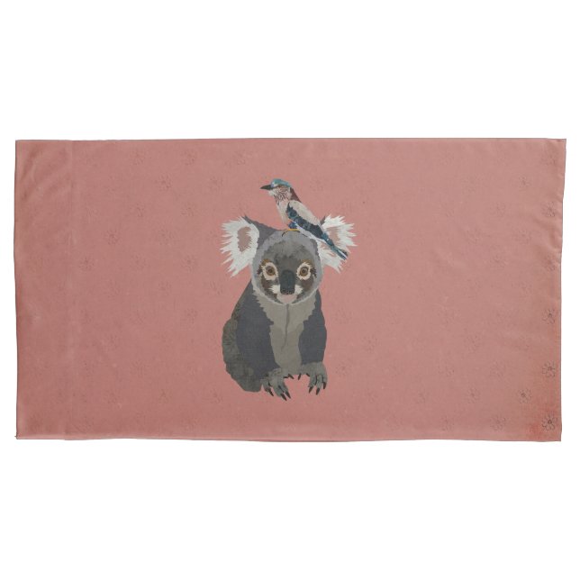 FUNDA DE COJÍN KOALA & PÁJARO LILLAC (Anverso)