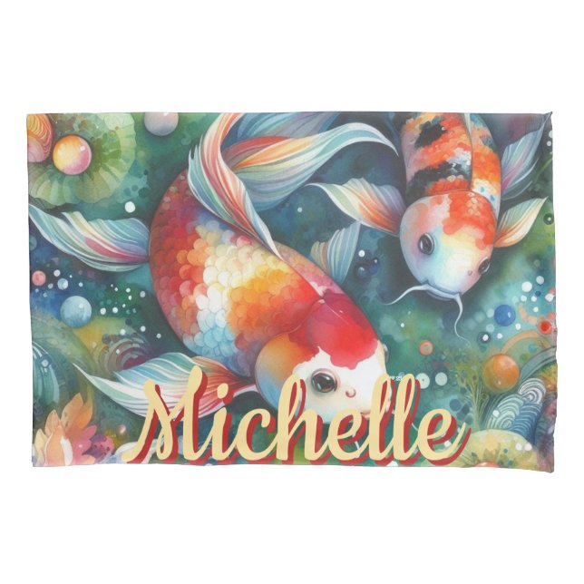 Funda De Cojín Koi Fish Whimsical Watercolor Personalizado (Anverso)