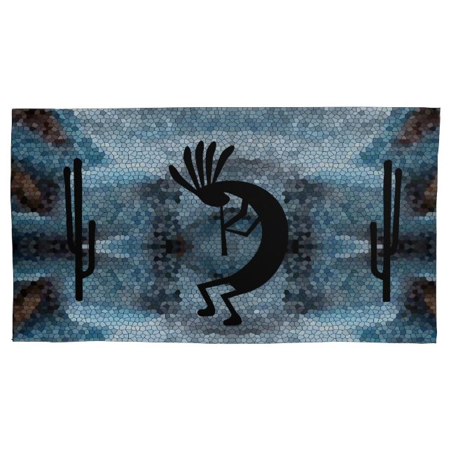 Funda De Cojín Kokopelli Southwest Desert Mosaic Blue King (Anverso)