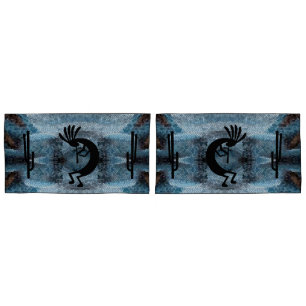 Funda De Cojín Kokopelli Southwest Desert Mosaic Blue King Set