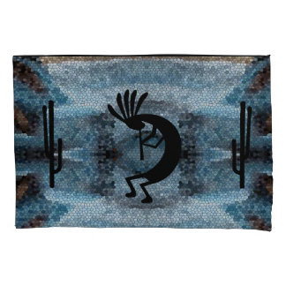Funda De Cojín Kokopelli Southwest Desert Mosaic Blue Standard