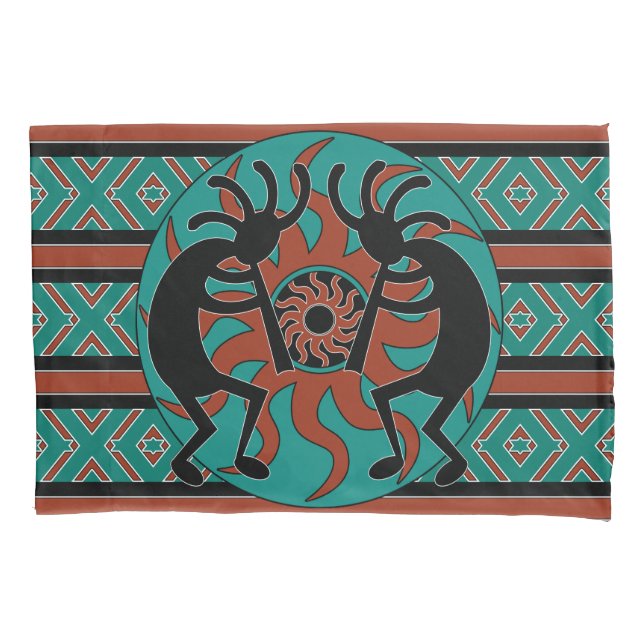 Funda De Cojín Kokopelli Southwest Design Turquoise (Anverso)