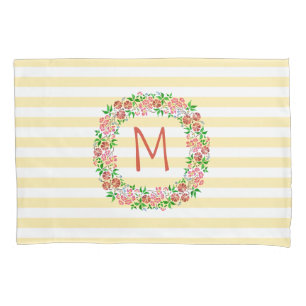 Funda De Cojín La acuarela floral de la guirnalda del monograma