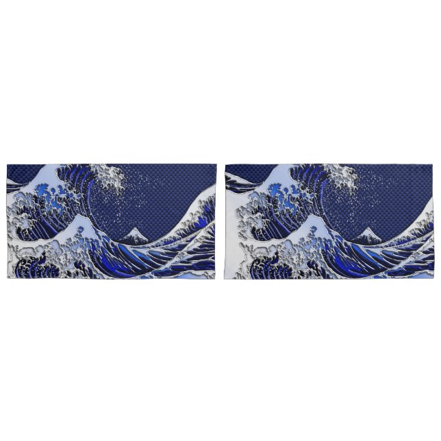 Funda De Cojín La gran ola de Hokusai al estilo cromado (Anverso - Set)