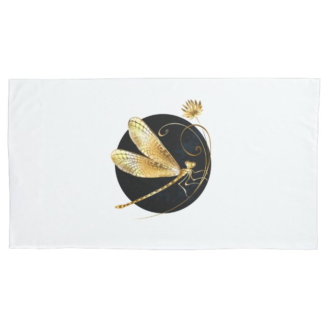 Funda De Cojín La libélula dorada en círculo negro (Anverso-izquierdo)