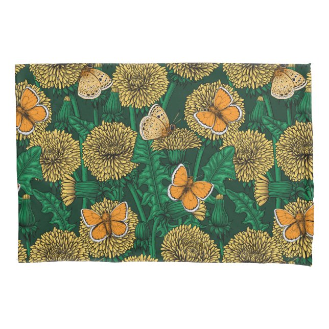 Funda De Cojín La pradera de Dandelion en verde oscuro (Anverso)